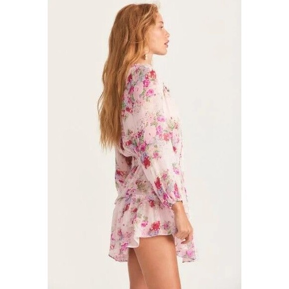 LoveShackFancy Popover Size XS Shimmering Springs Mini Floral Dress Pink - Picture 3 of 13